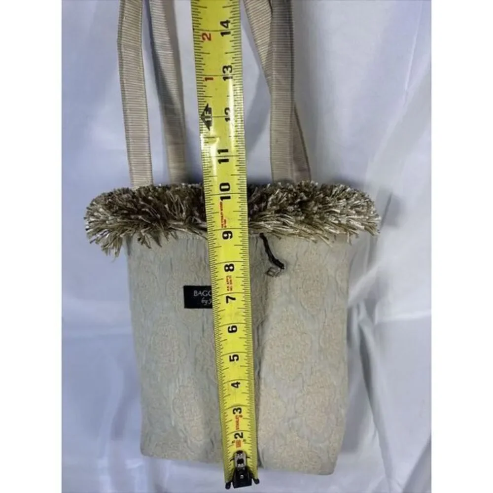 Bagolitas By Janice Purse With Fringe Baby Blue/beige Geometric‎ Print